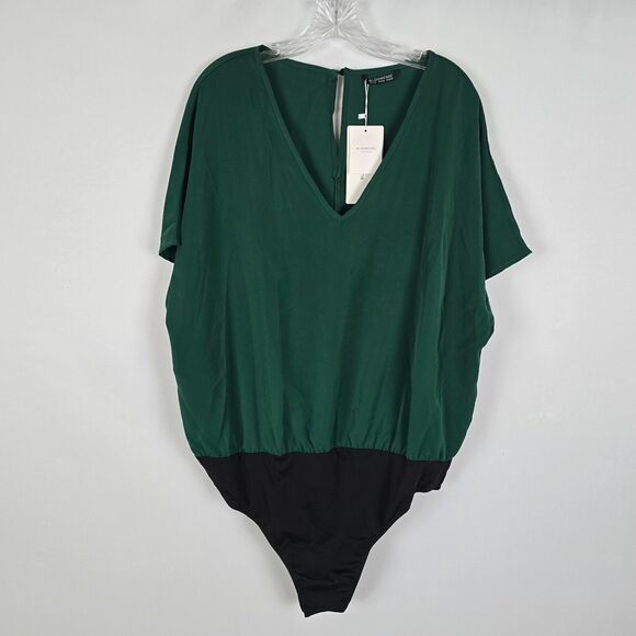 Bloomchic Bodysuit Women's 2X Green Short Sleeve V-Neck Back Cut Out NWT - Picture 10 of 10
